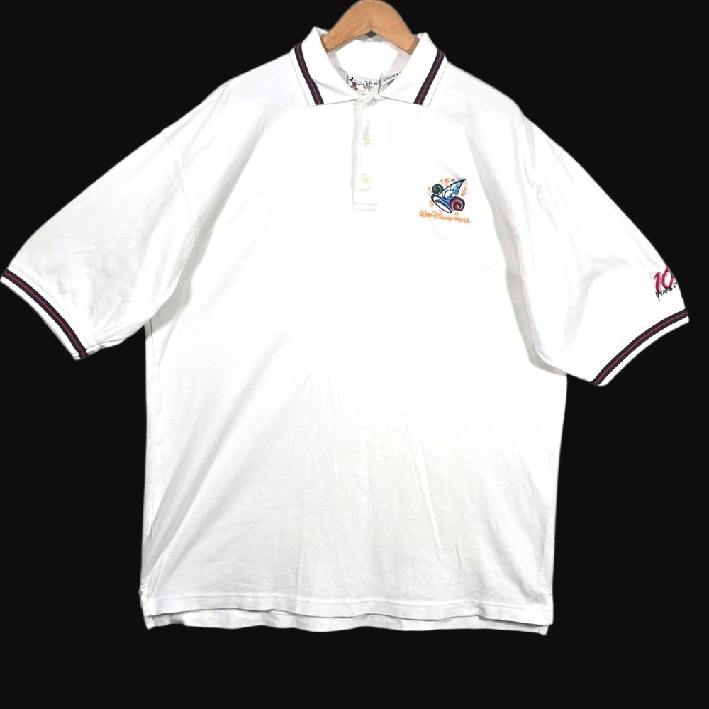 Walt Disney World Polo Shirt Men XL White 100 Years of Magic Cotton Retro Casual